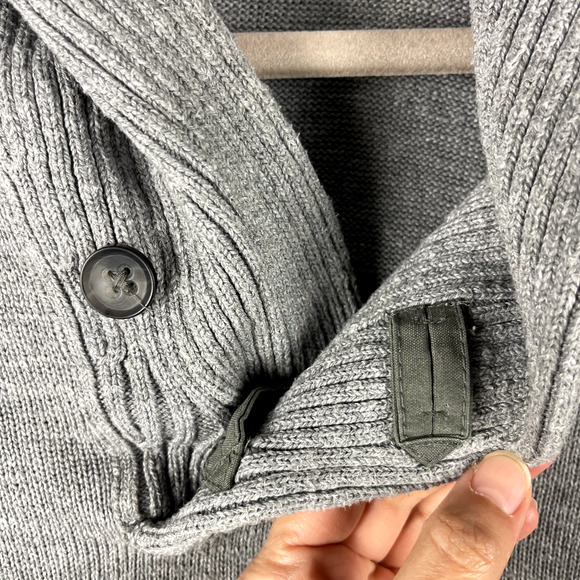 Banana Republic Shawl Collar Sweater Mens Large Gray Elbow Shoulder Patch Cotton - Picture 5 of 16